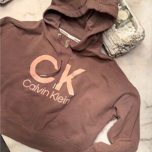 Calvin Klein Women's Brown Hoodie Sweater cropped crop hooded sweatshirt small